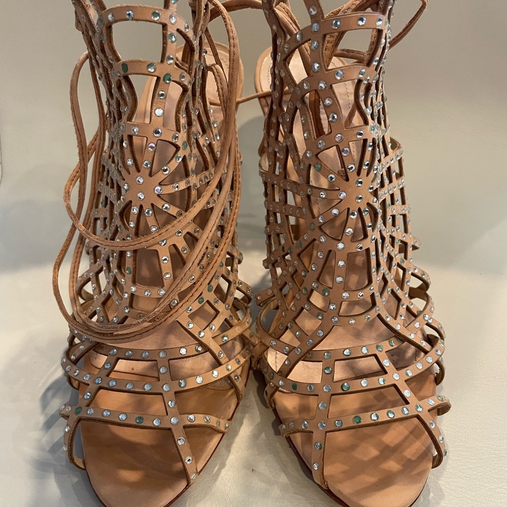 SCHUTZ Tan Rhinestone Cage Heels